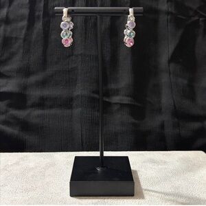 Gold plated Stainless Steel Hoop Dangle Earrings with Charms-Silver Multicolor